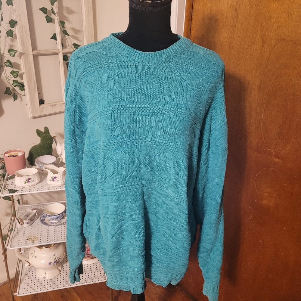 🍒5for$10 Par Four vintage 90s teal sweater. Sz XL
